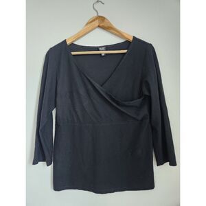 Eileen Fisher Black Faux Wrap Knit Top | Size XS